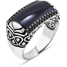 Amberkan Oniks Taşlı Kenarı Minik Siyah Zirkon Taşlı Erkek Yüzük