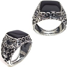 Amberkan Oniks Taşlı Yanları Zirkon Taşlı Özel Tasarımlı Erkek Yüzük