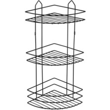 Nevhas 3 Katlı Siyah Banyo Rafı Termoform Plastik Kaplama Dayanıklı Köşelik