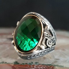Takılingo 925 Ayar Gümüş Yeşil Zirkon Taşlı Tuğra Model Erkek Yüzük
