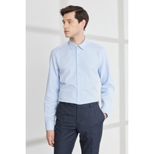 Altınyıldız Classics Erkek Açık Mavi Slim Fit Dar Kesim Gizli Düğme Yaka Pamuklu Armürlü Gömlek