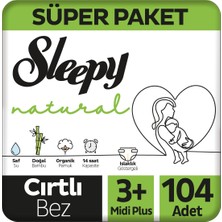 Sleepy Natural Süper Paket Bebek Bezi 3+ Numara Midi Plus 104 Adet