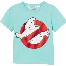Lolli Boom Kids  Kız Erkek Çocuk Turkuaz Renk Varak Baskı Ghost Busters Hayalet Avcıları Kısa Kol T-Shirt Indigo Mavi
