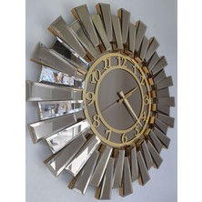 Ayna Denizi Güneş Twins Golden Latin Bronze Model Altın Bronz Renk 70 Cm Dekoratif Aynalı Duvar Saati