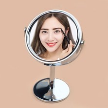 Gaman Yuvarlak Gümüş Ayna 360 Derece Dönebilen Makyaj ve Kaş Alma Aynası-Büyüteçli Seyehat Aynası