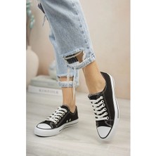 Prego Uniseks Sneaker Kısa Convers Modeli Keten Spor Ayakkabı Siyah