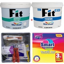 Marshall Fit Silikonlu İpek Mat Silinebilir  Duvar Boyası 3.5 kg + Marshall Fit Extra Tavan Boyası 3.5 kg + Duvar Boyama Seti
