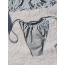 Meot Simli Buz Beyaz Büzgülü Kare Tanga Bikini