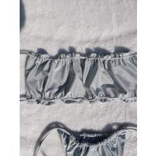 Meot Simli Buz Beyaz Büzgülü Kare Tanga Bikini