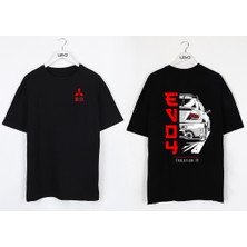 Levo Oversize Siyah Mitsubishi Evo Lancer Özel Siyah T-Shirt