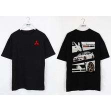 Levo Oversize Siyah Mitsubishi Evo Özel Siyah T-Shirt