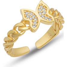 925 Gümüş Gümüş Ayarlanabilir Gold Kelebek Kadın Yüzük