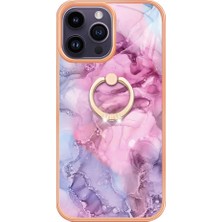 Eabhulie Apple iPhone 14 Pro Için Halka Tutucu ile Desen Sert Arka Tpu Tampon Telefon Kılıfı - Pembe (Yurt Dışından)