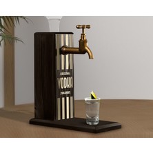 Bk Gift Aynalı Altın Kabartma Musluklu Doğal Siyah(Ebony) Ahşap Vodka Standı, Home Bar, Içecek Dispenseri, Ahşap Içecek Çeşmesi-1