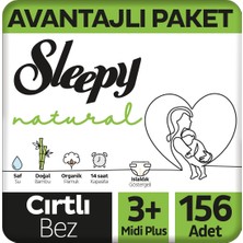 Sleepy Natural Avantajlı Paket Bebek Bezi 3+ Numara Midi Plus 156 Adet