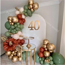 Best Parti Krom Gold Küf Yeşili Sütlü Kahve ve Yanık Turuncu Balon Seti 50 Adet
