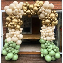 Rönesans Parti Krom Gold Sütlü Kahve ve Kış Yeşili Balon Seti 50 Adet