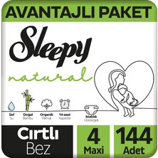 Sleepy Natural Avantajlı Paket Bebek Bezi 4 Numara Maxi 144 Adet