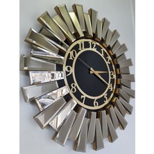 Ayna Denizi Güneş Twins Golden Latin Black Model Altın Siyah Renk 70 Cm Dekoratif Aynalı Duvar Saati