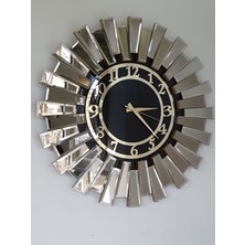 Ayna Denizi Güneş Twins Golden Latin Black Model Altın Siyah Renk 70 Cm Dekoratif Aynalı Duvar Saati