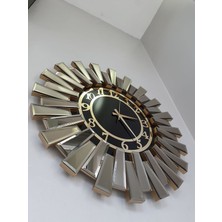 Ayna Denizi Güneş Twins Golden Latin Black Model Altın Siyah Renk 70 Cm Dekoratif Aynalı Duvar Saati