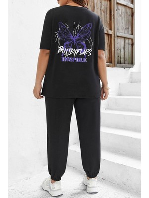 Trendypassion Unisex Butterfly & Letter Graphic Baskılı 2'li Eşofman Takımı