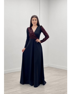 giyimmasalı Krep Kumaş Payet Detaylı Elbise - Bordo