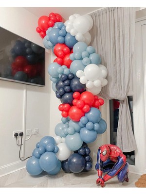 Bal10 Dünyası Pastel Gece Mavisi Fırtına Mavisi Kırmızı ve Beyaz Balon Zinciri Seti 70 Adet