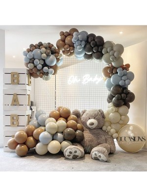 Bal10 Dünyası Pastel Kahverengi Karamel Sütlü Kahve ve Fırtına Mavisi Balon Seti 70 Adet