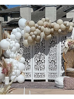 Bal10 Dünyası Pastel Beyaz ve Deniz Kumu Balon Seti 100 Adet