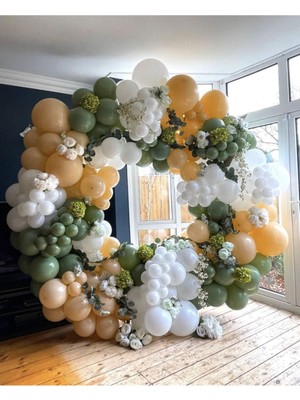 Bal10 Dünyası Pastel Beyaz Küf Yeşili ve Sütlü Kahve Balon Seti 100 Adet