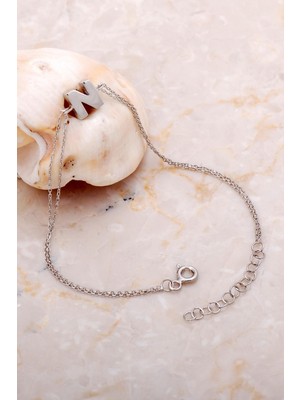 Sümer Telkari N Harfi Rodyumlu Gümüş Bileklik 4230