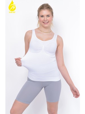 Sauna Suit Bel Göğüs Göbek 2 Beden Ince Görünüm Dikişsiz Ipeksi Toparlayıcı Örme Beyaz Kadın Atlet Korse