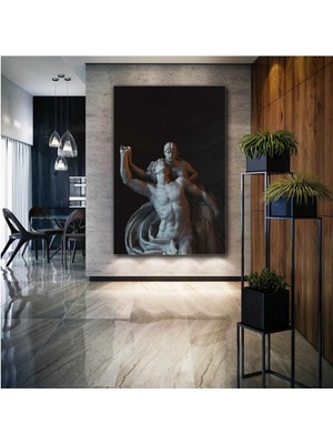 SML Tablo El Ele Tutaşan Nü Heykeller Aşk Love Çift Kanvas Tablo