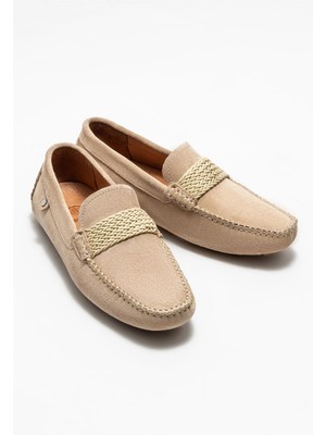 Elle Shoes Bej Deri Erkek Loafer
