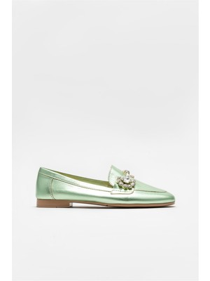 Elle Shoes Mint Yeşili Deri Kadın Loafer