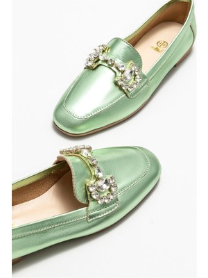 Elle Shoes Mint Yeşili Deri Kadın Loafer