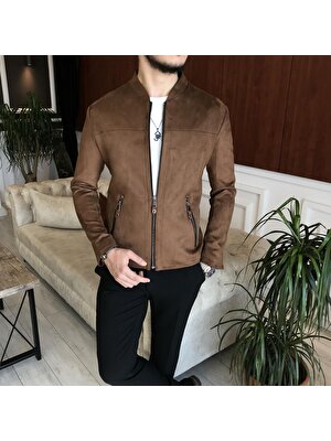 Terzi Adem Italyan Stil Slim Fit Mevsimlik Erkek Süet Mont Kahverengi T9173