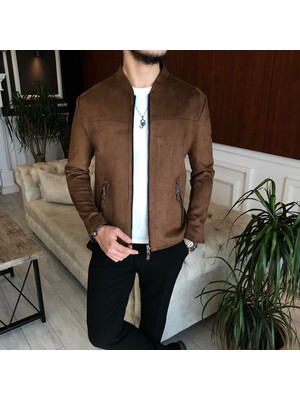 Terzi Adem Italyan Stil Slim Fit Mevsimlik Erkek Süet Mont Kahverengi T9173