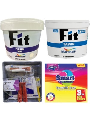 Marshall Fit Plastik Mat Duvar Boyası 3.5 Kg ve Marshall Fit Extra Tavan Boyası 3.5 Kg ve Duvar Boyama Seti