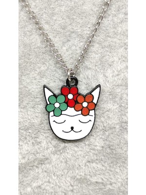 Tuna Takı & Aksesuar Mineli Çiçekli Kedi Kolye Model 4