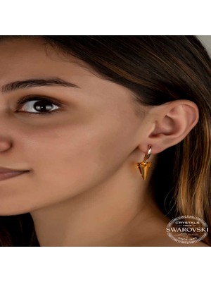 925 Gümüş Swarovski Crystal Taşlı Gümüş Sarı Taşlı Üçgen Sallantılı Kadın Küpe