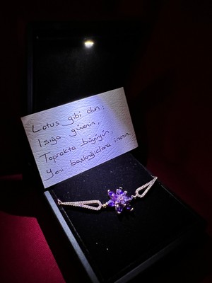 925 Gümüş Işıklı Kutu Ile Lotus Çiçeği 925 Ayar Gümüş Bileklik