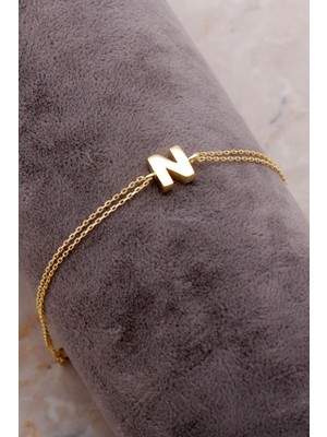 Sümer Telkari N Harfi Altın Kaplama Gümüş Bileklik 4229