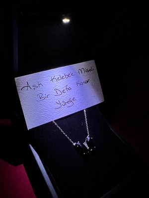 925 Gümüş Işıklı Kutu ile Siyah Taşlı Lotus Çiçeği 925 Ayar Gümüş Kolye