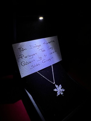 925 Gümüş Işıklı Kutu ile Beyaz Taşlı Yıldız Çiçeği 925 Ayar Gümüş Kolye