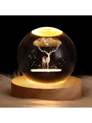 BSSM Dekoratif Geyik Tasarımlı Ahşap Altlıklı Işıklı Cam Küre Büyük Boy