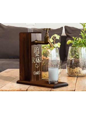 Bk Gift Aynalı Altın Kabartma Musluklu Doğal Ceviz Ahşap Rakı Standı, Home Bar, Içecek Dispenseri, Ahşap Içecek Çeşmesi-2