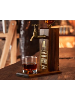 Bk Gift Aynalı Altın Kabartma Musluklu Doğal Ceviz Ahşap Viski Standı, Home Bar, Içecek Dispenseri, Ahşap Içecek Çeşmesi-7