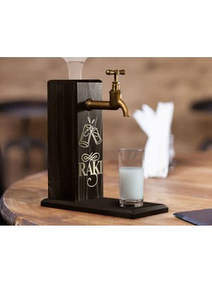 Bk Gift Aynalı Altın Kabartma Musluklu Doğal Siyah(Ebony) Ahşap Rakı Standı, Home Bar, Içecek Dispenseri, Ahşap Içecek Çeşmesi-2